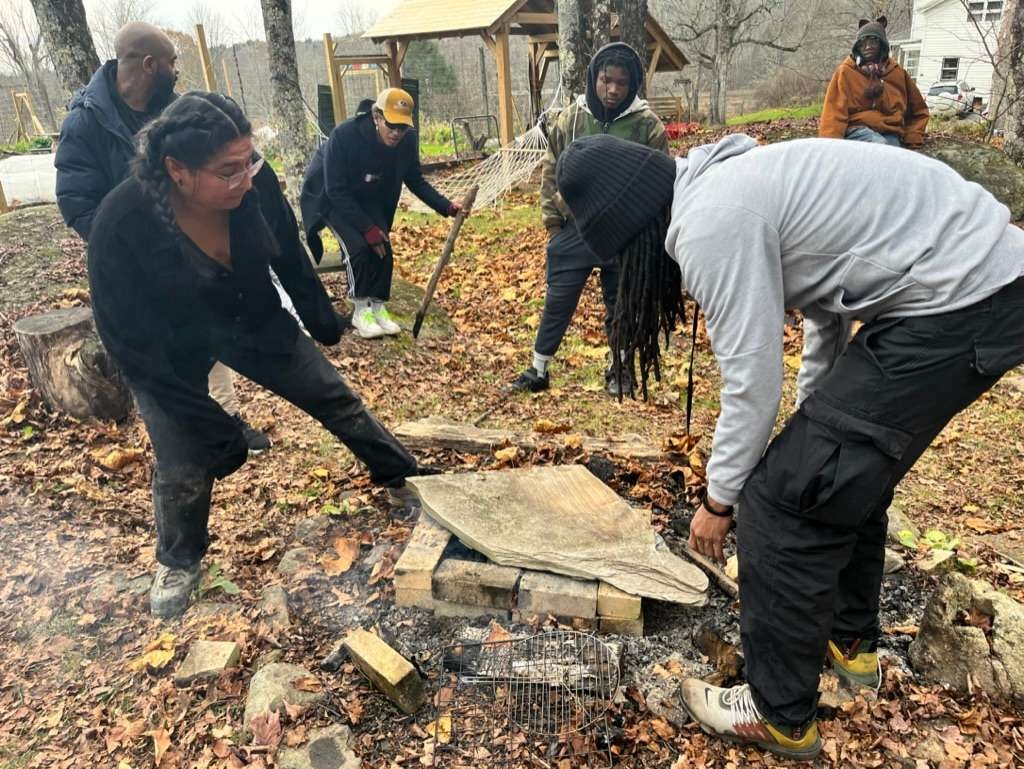 Artist Marcela Torres and Assembly Fellows forage for natural clay deposits in upstate New York.